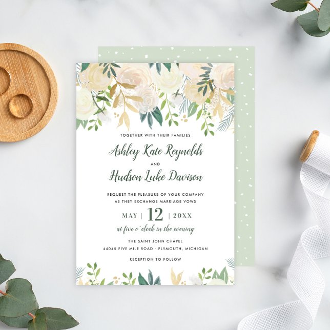 Sage and Cream Watercolor Roses Wedding Invitation (Creator Uploaded)