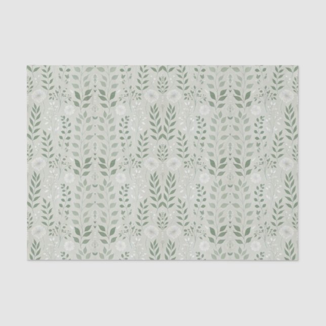 Sage and Dandelions Green Tissue Paper (Front)