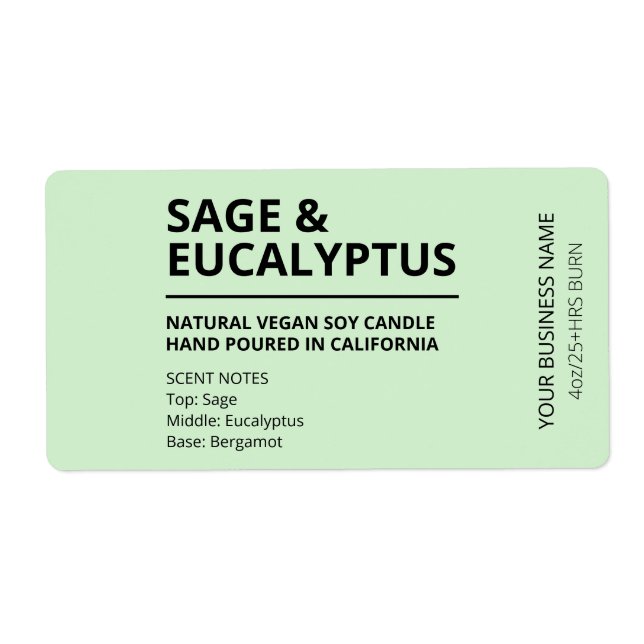 Sage And Eucalyptus Mint Colored Candle Labels (Front)
