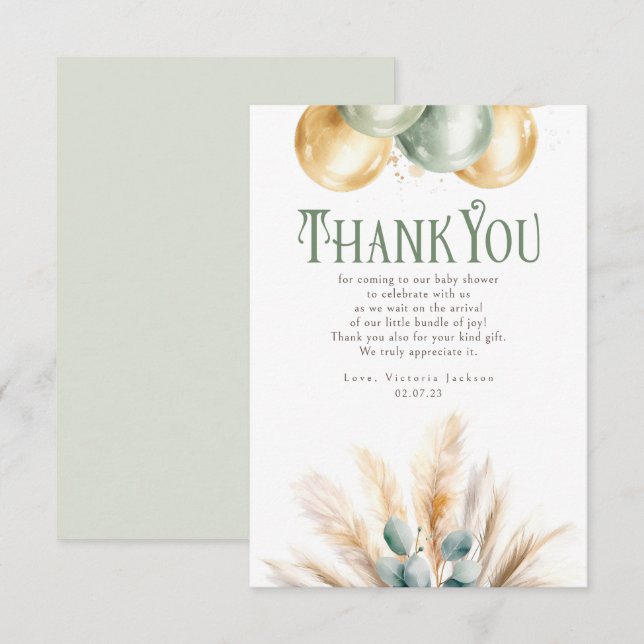 Sage and Gold  Baby Shower Small Thank You (Front/Back)