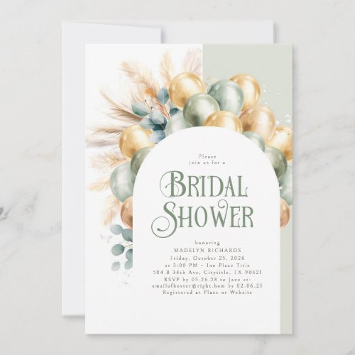 Sage and Gold Boho Arch Elegant Bridal Shower Invitation