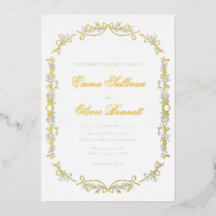 sage and gold foil invitation