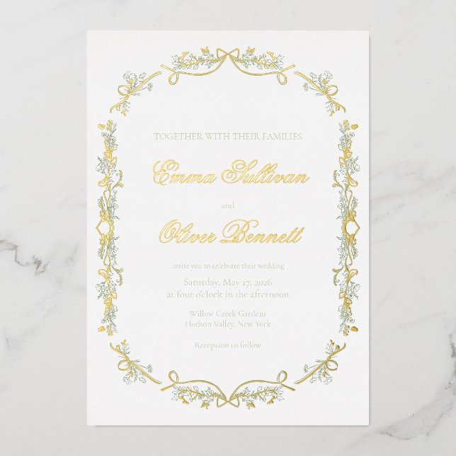 sage and gold foil invitation (Front)