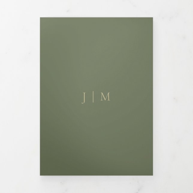 Sage and Gold Formal minimal Wedding Tri-Fold Card (Cover)