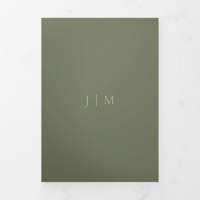 Sage and Gold Formal minimal Wedding Tri-Fold Card