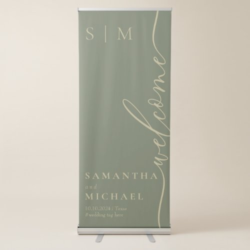 Sage and Gold Formal Modern Wedding Welcome Retractable Banner