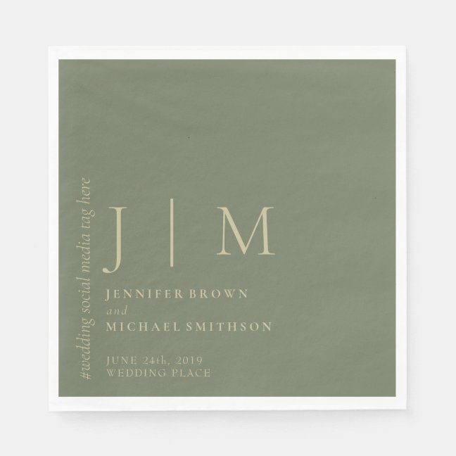Sage and Gold Formal Simple Couple Wedding Napkins