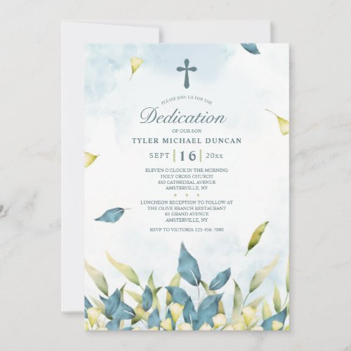 Sage and Gold Leaves Dedication Invitation