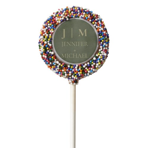 Sage and gold monogram wedding elegant chocolate covered oreo pop