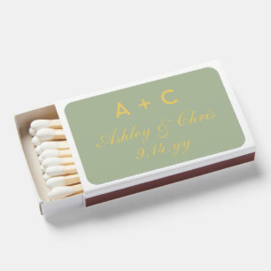 Sage and Gold Personalized Wedding Reception Favor Matchboxes