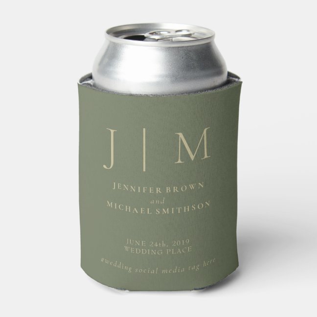 Sage and Gold Simple Formal Modern Classic Wedding Can Cooler