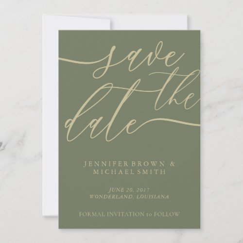 Sage and Gold Wedding Custom Photo Calligraphic Save The Date