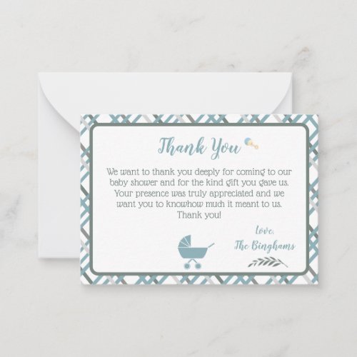 Sage and Gray baby shower thank you note card