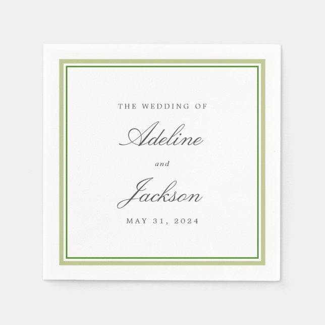 Sage and Green Border Classic Traditional Wedding Napkins (Front)
