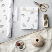 Sage and Grey Watercolor Dinosaur Gift Wrap