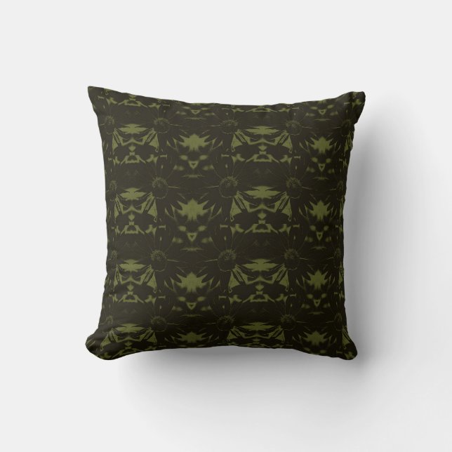 Sage and Hunter Green Cone Flower Pattern Throw Pillow (Front)