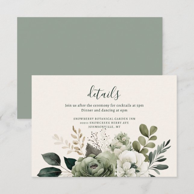 Sage and Ivory Elegant Floral Greenery Wedding Enclosure Card (Front/Back)