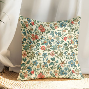 Sage and ivory flowers art nouveau William Morris Throw Pillow