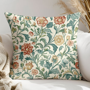Sage and ivory flowers art nouveau William Morris Throw Pillow