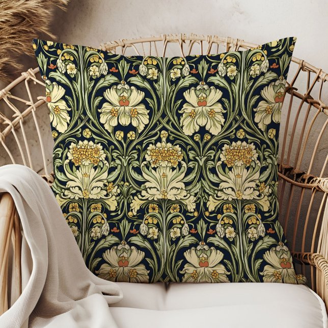 Sage and ivory flowers Art nouveau William Morris Throw Pillow (Sage and ivory flowers Art nouveau William Morris Throw Pillow)