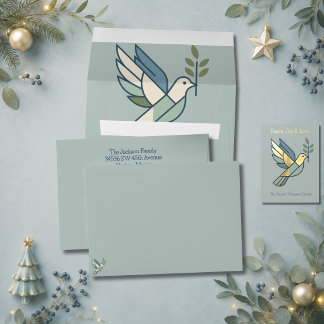 Sage and Ivory Graphic Dove Christmas Card Match Envelope