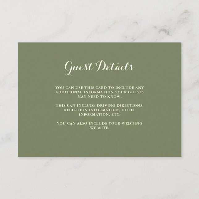 Sage and Ivory Guest Details Enclosure Card (Front)
