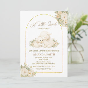 Sage and Ivory Little Lamb Baby Shower Invitation