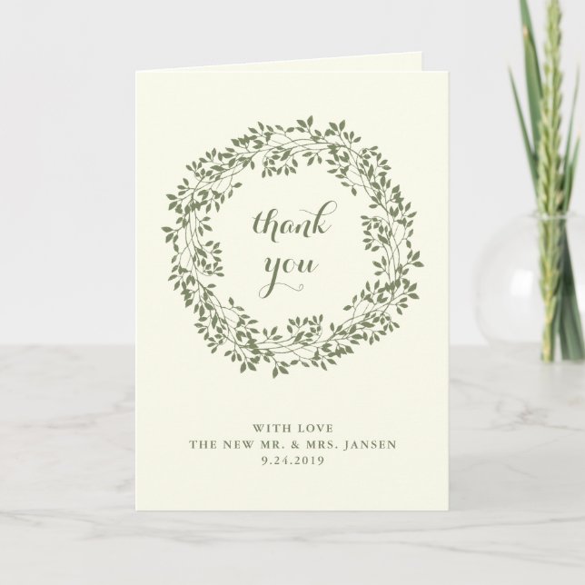 Sage and Ivory Rustic Botanical Wreath | Thank You (Front)