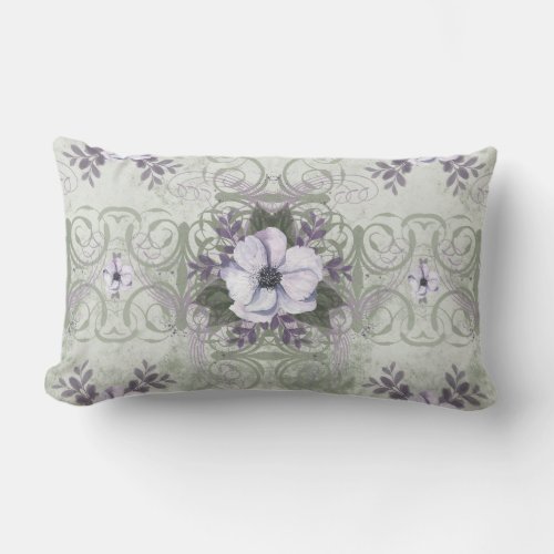 Sage and Lavender Vintage Floral Throw Pillow