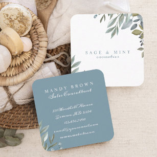 Sage And Leaf Watercolor Greenery Square Business Card