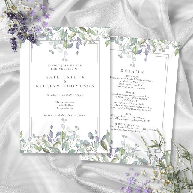 Sage And Lilac Floral All In One Wedding Invitation (Sage And Lilac Floral All In One Wedding Invitation)