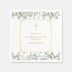 Sage and Lilac Floral Baptism Christening Napkins
