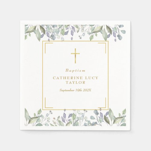 Sage and Lilac Floral Baptism Christening Napkins