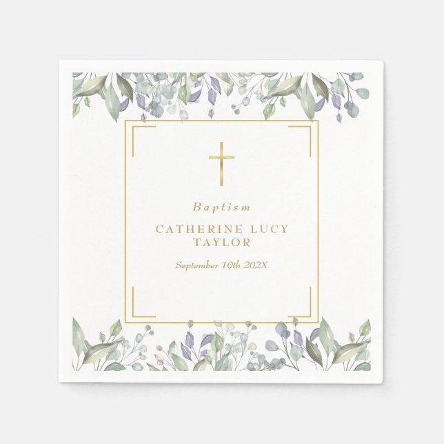 Sage and Lilac Floral Baptism Christening Napkins (Front)