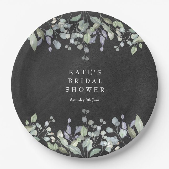 Sage and Lilac Floral Chalkboard Bridal Shower  Paper Plates (Front)
