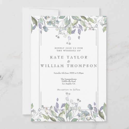 Sage And Lilac Floral Geometric Wedding Invitation