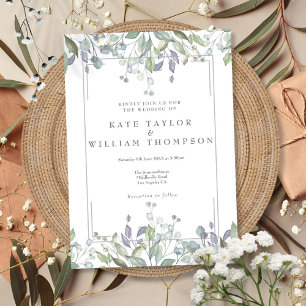 Sage And Lilac Floral Geometric Wedding Invitation