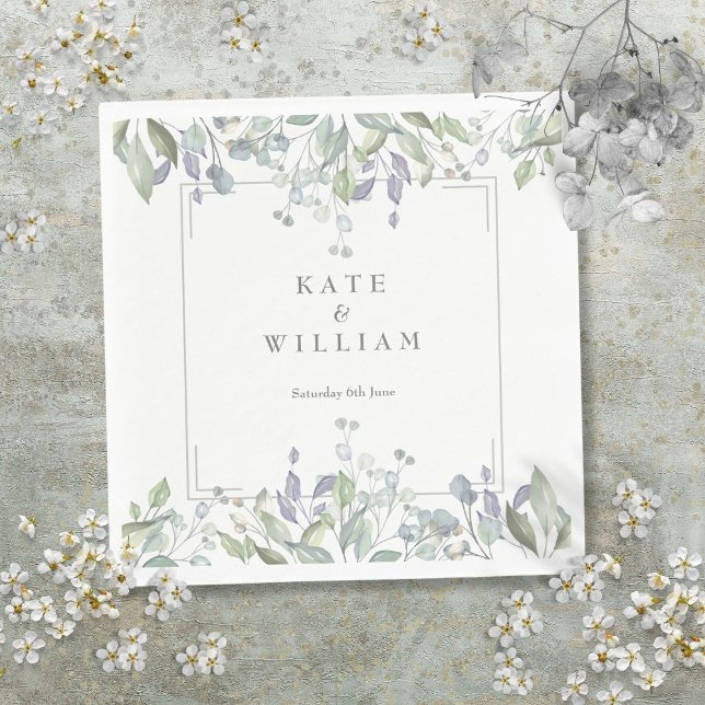 Sage and Lilac Floral Geometric Wedding Napkins (Sage and Lilac Floral Geometric Wedding Napkins)