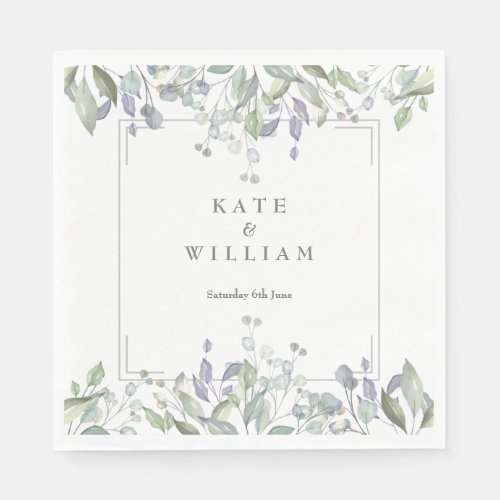 Sage and Lilac Floral Geometric Wedding Napkins