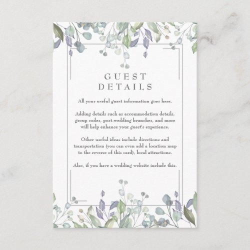 Sage and Lilac Floral Guest Information Details Enclosure Card