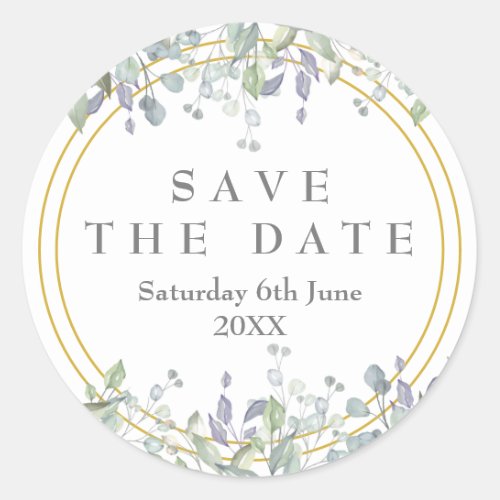 Sage and Lilac Floral Save the Date Favor Classic Round Sticker