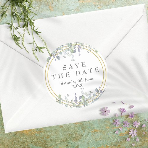 Sage and Lilac Floral Save the Date Favor Classic Round Sticker