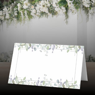 Sage And Lilac Floral Silver Geometric Wedding Place Card