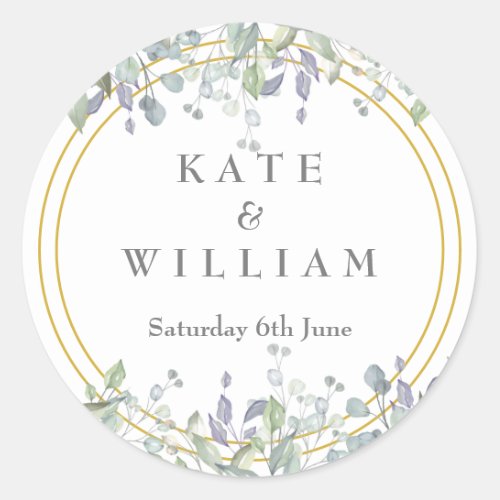 Sage and Lilac Floral Wedding Favor Classic Round Sticker