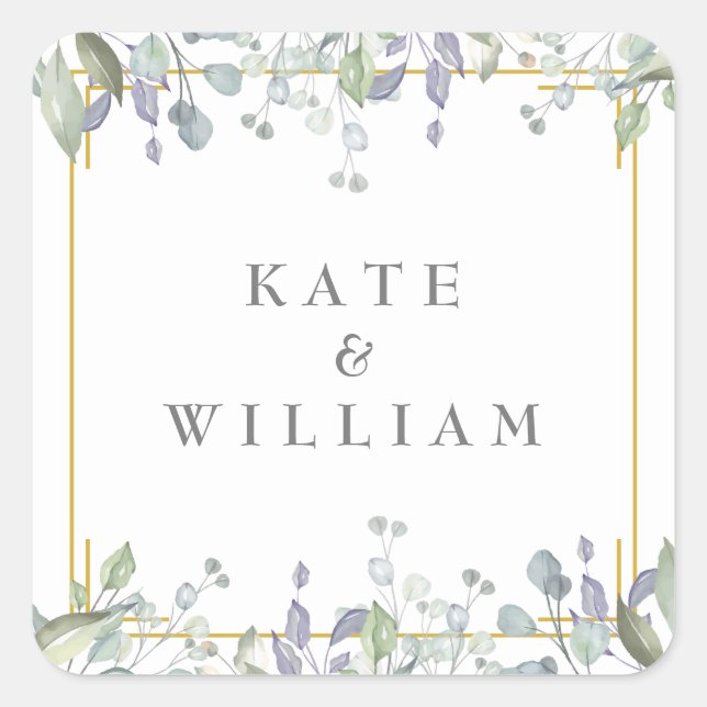 Sage and Lilac Floral Wedding Favor Square Sticker (Front)