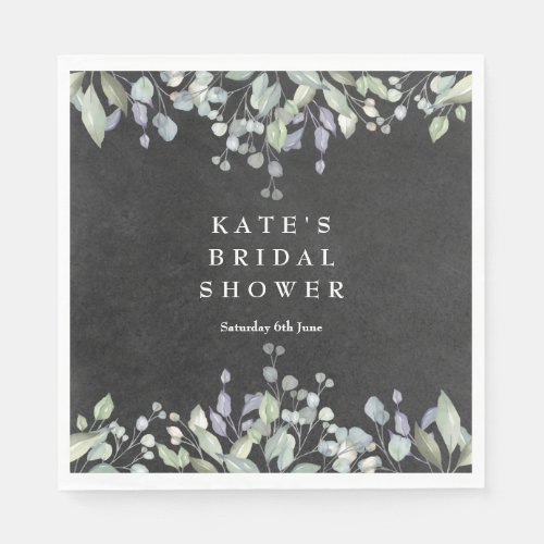 Sage and Lilac Foliage Chalkboard Bridal Shower Napkins