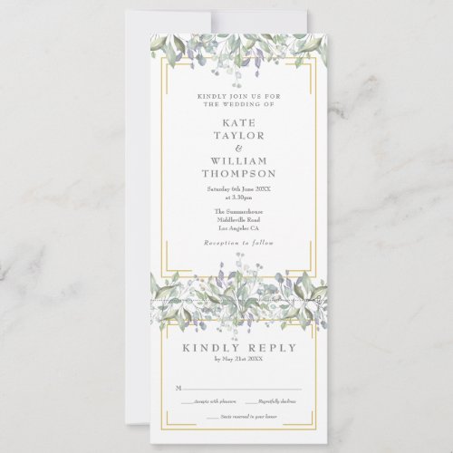 Sage And Lilac Greenery All In One Wedding Invitation