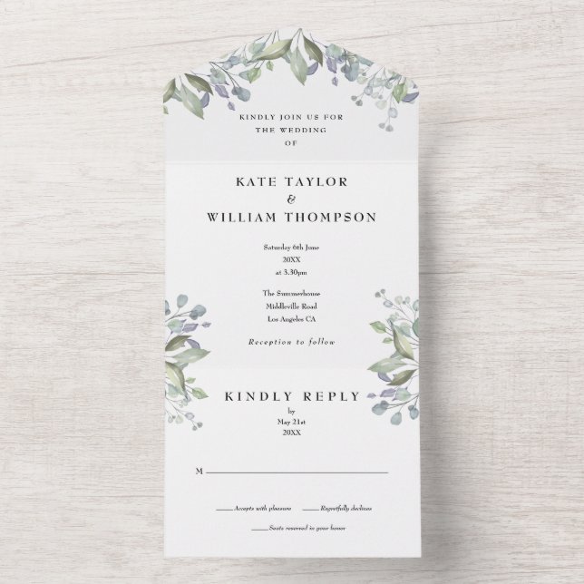 Sage And Lilac Greenery Floral Wedding All In One Invitation (Inside)