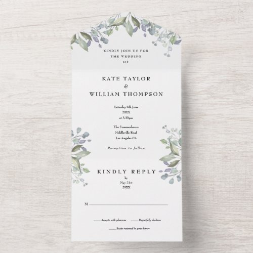 Sage And Lilac Greenery Floral Wedding All In One Invitation