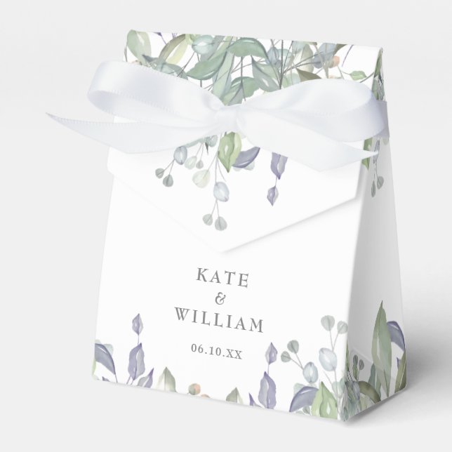 Sage And Lilac Greenery Floral Wedding Favor Boxes (Front Side)